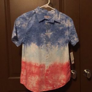 Cat and Jack Red White and Blue Button Down Shirt